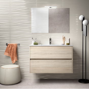 Mobile bagno sospeso 90 cm in legno marrone Caledonia con lavabo in porcellana