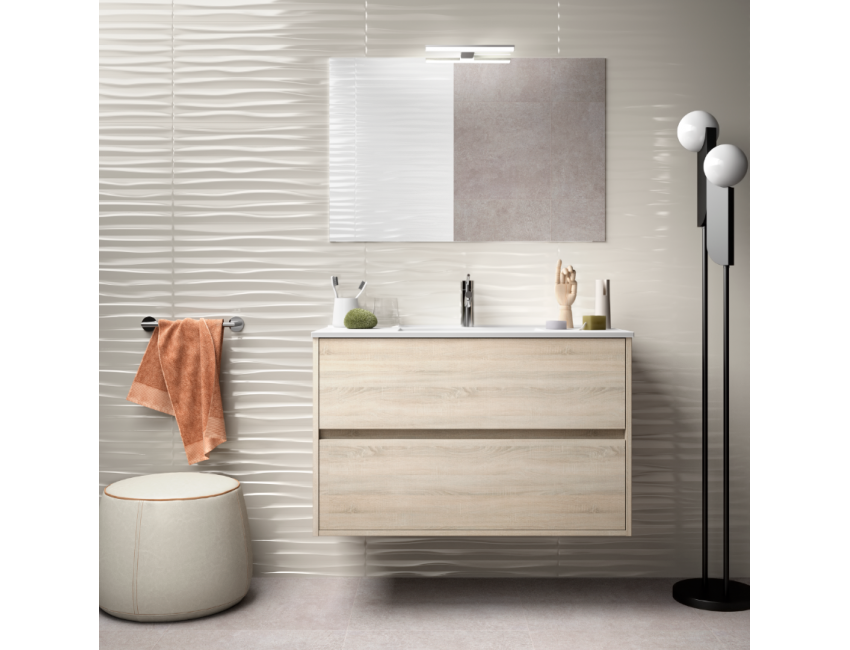 Mobile bagno sospeso 90 cm in legno marrone Caledonia con lavabo in porcellana