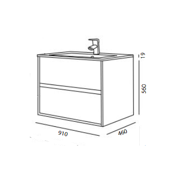 Mobile bagno sospeso 90 cm in legno marrone Caledonia con lavabo in porcellana