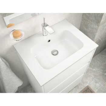 Mobile bagno sospeso 90 cm in legno marrone Caledonia con lavabo in porcellana