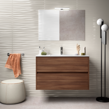 Badezimmer Badmöbel 80 cm aus braunem Holz Caledonia mit Porzellan Waschtisch