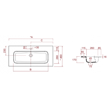 Mobile bagno sospeso 90 cm in legno marrone Caledonia con lavabo in porcellana
