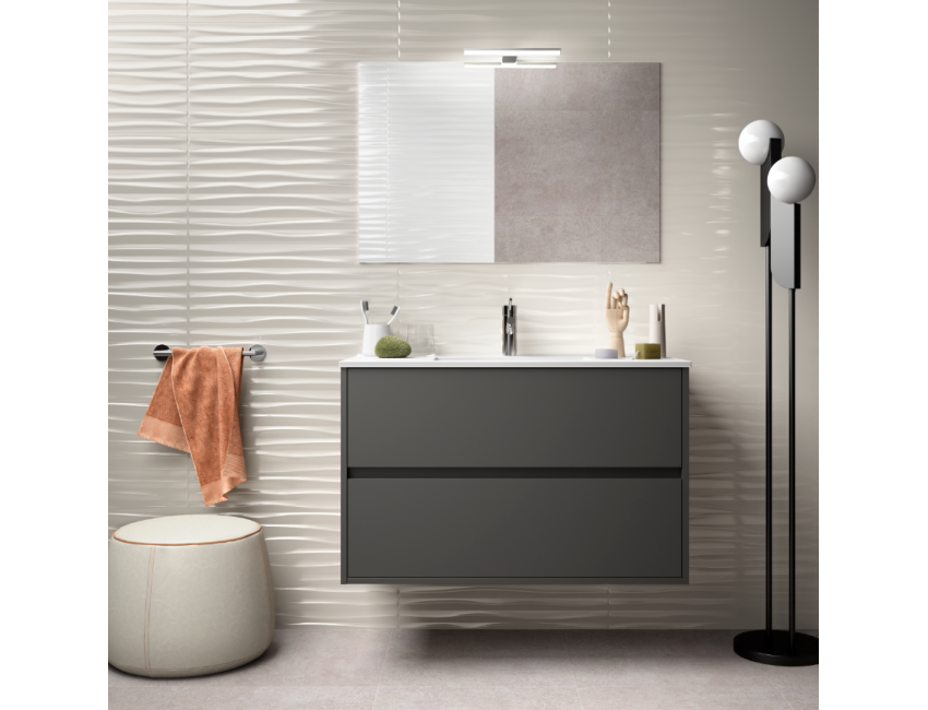 Badezimmer Badmöbel 80 cm aus braunem Holz Caledonia mit Porzellan Waschtisch