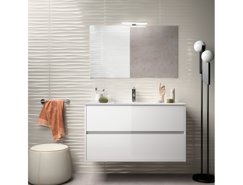 Mobile bagno sospeso 100 cm in legno laccato bianco lucido con lavabo in porcellana