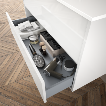 Mobile bagno sospeso 100 cm in legno laccato bianco lucido con lavabo in porcellana