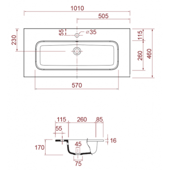 Mobile bagno sospeso 100 cm in legno laccato bianco lucido con lavabo in porcellana