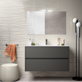 Mobile bagno sospeso 100 cm in legno laccato bianco lucido con lavabo in porcellana