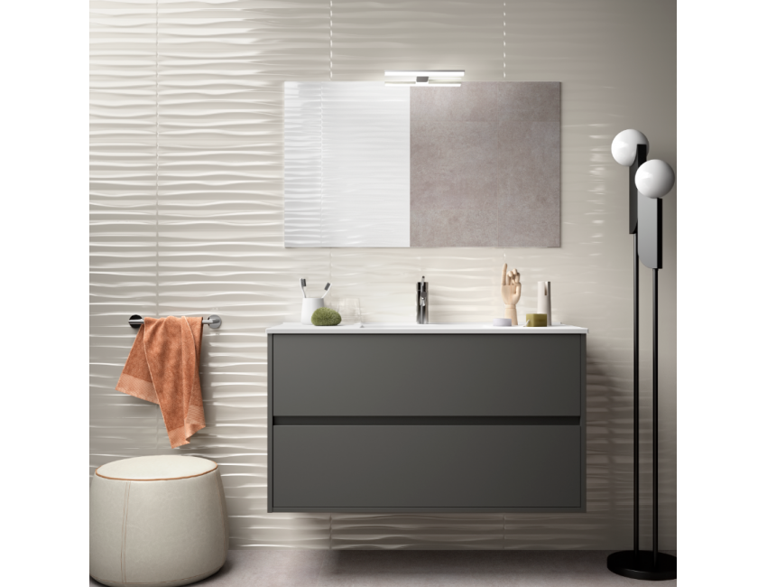 Mobile bagno sospeso 100 cm in legno laccato bianco lucido con lavabo in porcellana