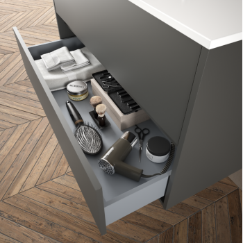 Mobile bagno sospeso 100 cm in legno laccato bianco lucido con lavabo in porcellana