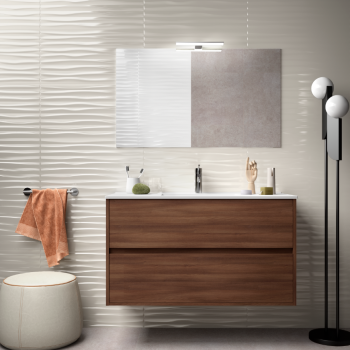 Mobile bagno sospeso 100 cm in legno laccato bianco lucido con lavabo in porcellana