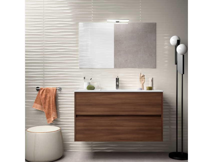 Mobile bagno sospeso 100 cm in legno laccato bianco lucido con lavabo in porcellana