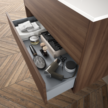 Mobile bagno sospeso 100 cm in legno laccato bianco lucido con lavabo in porcellana