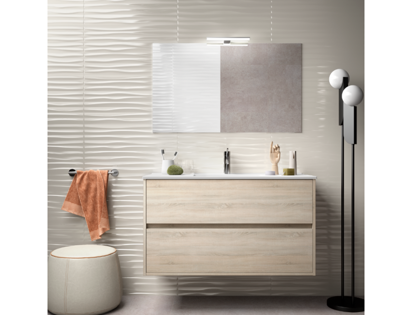 Mobile bagno sospeso 100 cm in legno marrone Caledonia con lavabo in porcellana