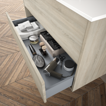 Mobile bagno sospeso 100 cm in legno marrone Caledonia con lavabo in porcellana