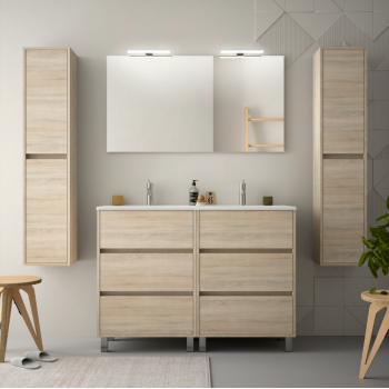 Badezimmer Badmöbel 85 cm Akazienbrauner Holz mit porzellan Waschtisch