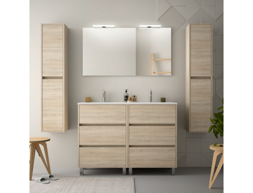 Badezimmer Badmöbel 85 cm Akazienbrauner Holz mit porzellan Waschtisch