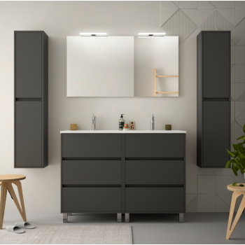 Mobile bagno a terra 120 cm in legno grigio opaco con lavabo in porcellana