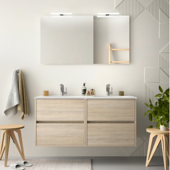 Mobile bagno sospeso 120 cm in legno marrone Caledonia con lavabo in porcellana
