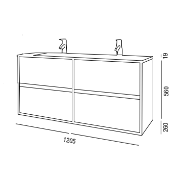 Mobile bagno sospeso 120 cm in legno marrone Caledonia con lavabo in porcellana