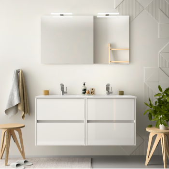 Mobile bagno sospeso 120 cm in legno marrone Caledonia con lavabo in porcellana