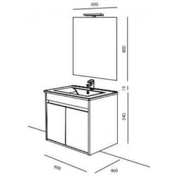 Mobile bagno sospeso 60 cm in legno laccato Bianco lucido con lavabo in porcellana e due ante