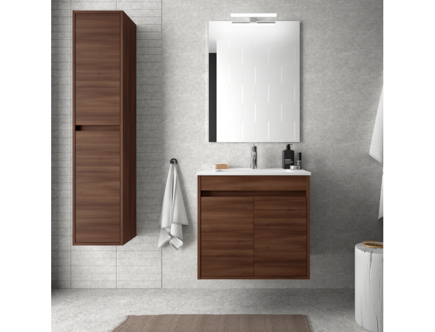 Badezimmer Badmöbel 60 cm aus glänzend weiß lackiertem Holz mit Porzellan Waschtisch