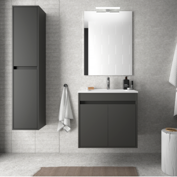 Badezimmer Badmöbel 60 cm aus glänzend weiß lackiertem Holz mit Porzellan Waschtisch