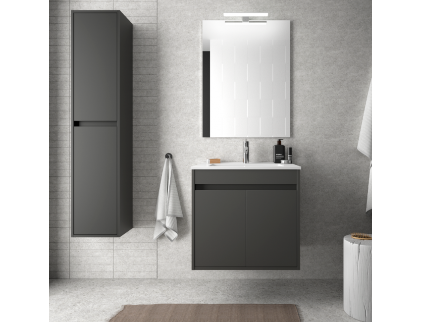 Badezimmer Badmöbel 60 cm aus glänzend weiß lackiertem Holz mit Porzellan Waschtisch