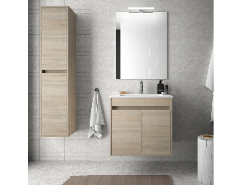 Badezimmer Badmöbel 60 cm aus glänzend weiß lackiertem Holz mit Porzellan Waschtisch