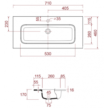 Mobile bagno sospeso 70 cm in legno laccato Bianco lucido con lavabo in porcellana e due ante