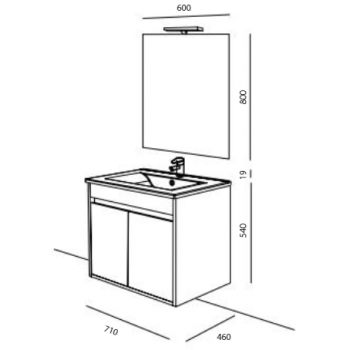 Mobile bagno sospeso 70 cm in legno laccato Bianco lucido con lavabo in porcellana e due ante
