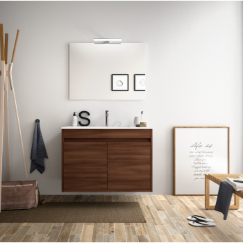 Badezimmer Badmöbel 70 cm aus glänzend weiß lackiertem Holz mit Porzellan Waschtisch und zwei Türen