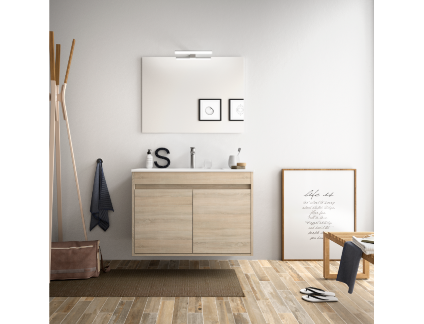 Badezimmer Badmöbel 70 cm aus glänzend weiß lackiertem Holz mit Porzellan Waschtisch und zwei Türen