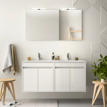 Mobile bagno sospeso 120 cm in legno laccato Bianco lucido con due ante