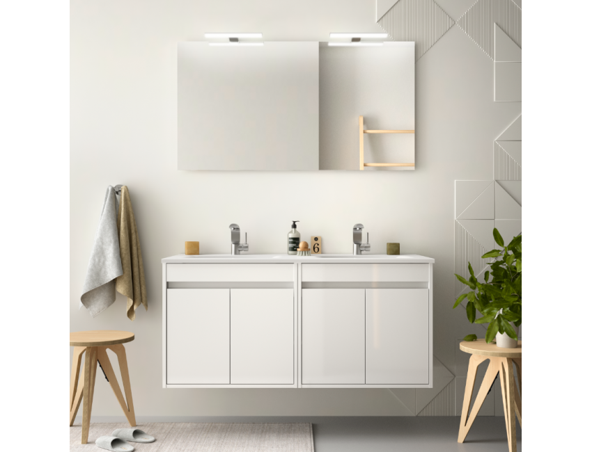 Mobile bagno sospeso 120 cm in legno laccato Bianco lucido con due ante