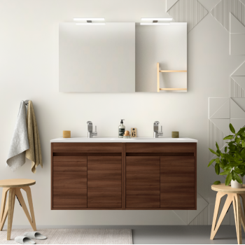 Mobile bagno sospeso 120 cm in legno laccato Bianco lucido con due ante