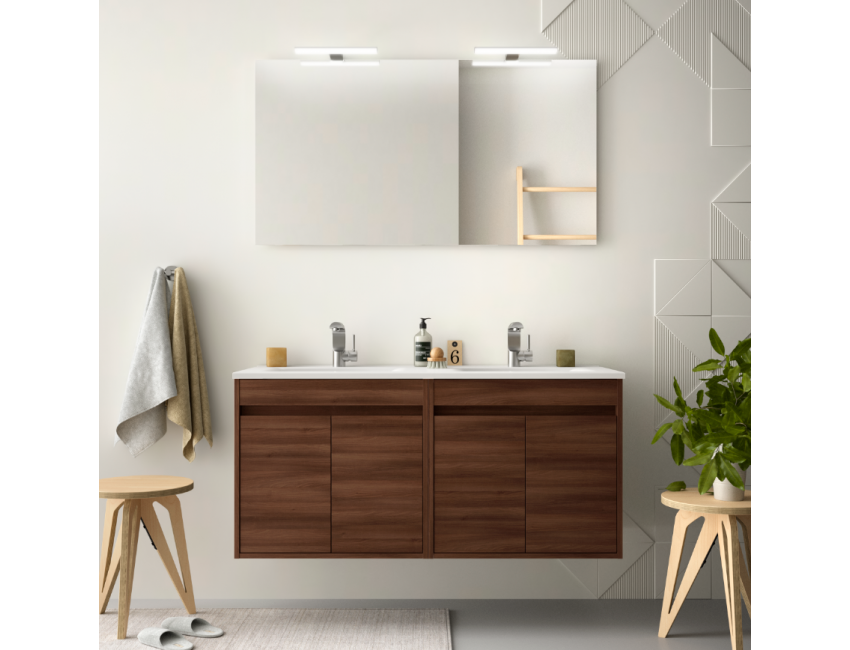 Mobile bagno sospeso 120 cm in legno laccato Bianco lucido con due ante