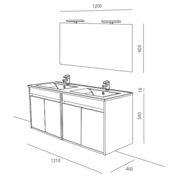Mobile bagno sospeso 120 cm in legno laccato Bianco lucido con due ante