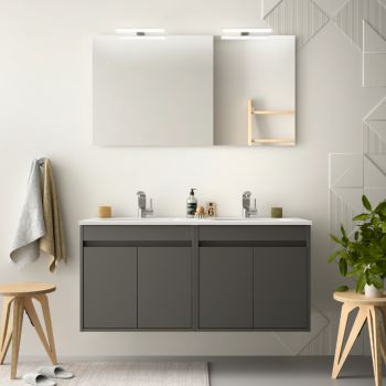 Mobile bagno sospeso 120 cm in legno laccato Bianco lucido con due ante