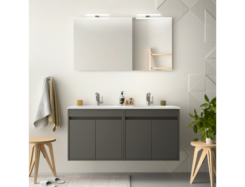 Mobile bagno sospeso 120 cm in legno laccato Bianco lucido con due ante