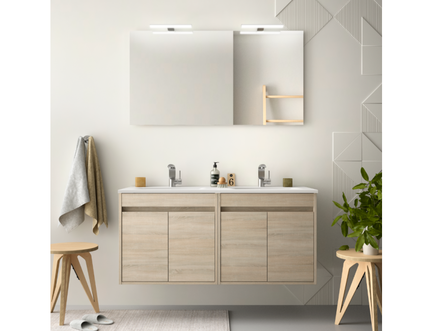 Badezimmer Badmöbel 80 cm aus glänzend weiß lackiertem Holz mit zwei Türen