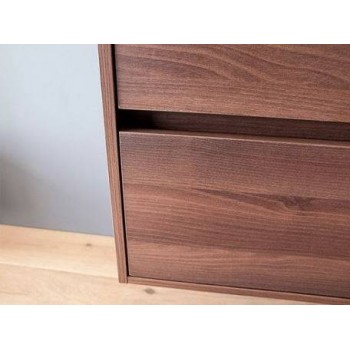 Mobile bagno sospeso 85 cm in legno marrone Acacia con lavabo in porcellana