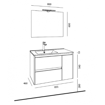 Mobile bagno sospeso 85 cm in legno marrone Acacia con lavabo in porcellana