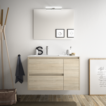 Mobile bagno sospeso 85 cm in legno marrone Caledonia con lavabo in porcellana