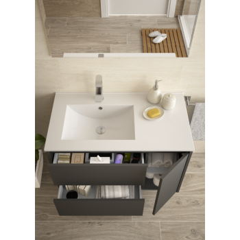 Mobile bagno sospeso 85 cm in legno marrone Caledonia con lavabo in porcellana