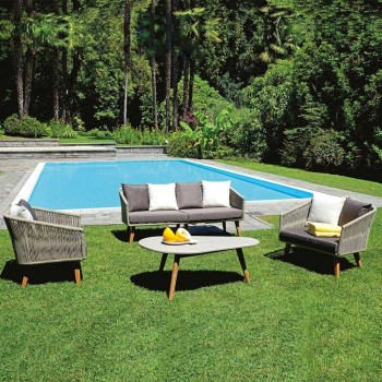 Set Sanremo mit Aluminiumstruktur umhüllt von einem dunkelbraunen Melange-Seil