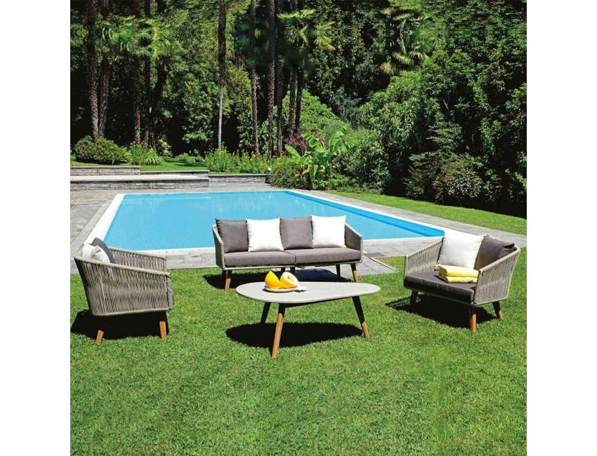 Set Sanremo mit Aluminiumstruktur umhüllt von einem dunkelbraunen Melange-Seil