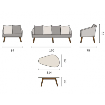 Set La Spezia con struttura in alluminio ricoperta di corda colore naturale