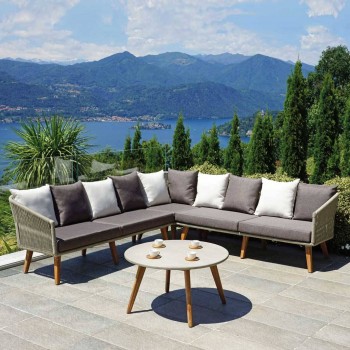 Set La Spezia mit Aluminiumstruktur mit naturfarbenem Seil ummantelt