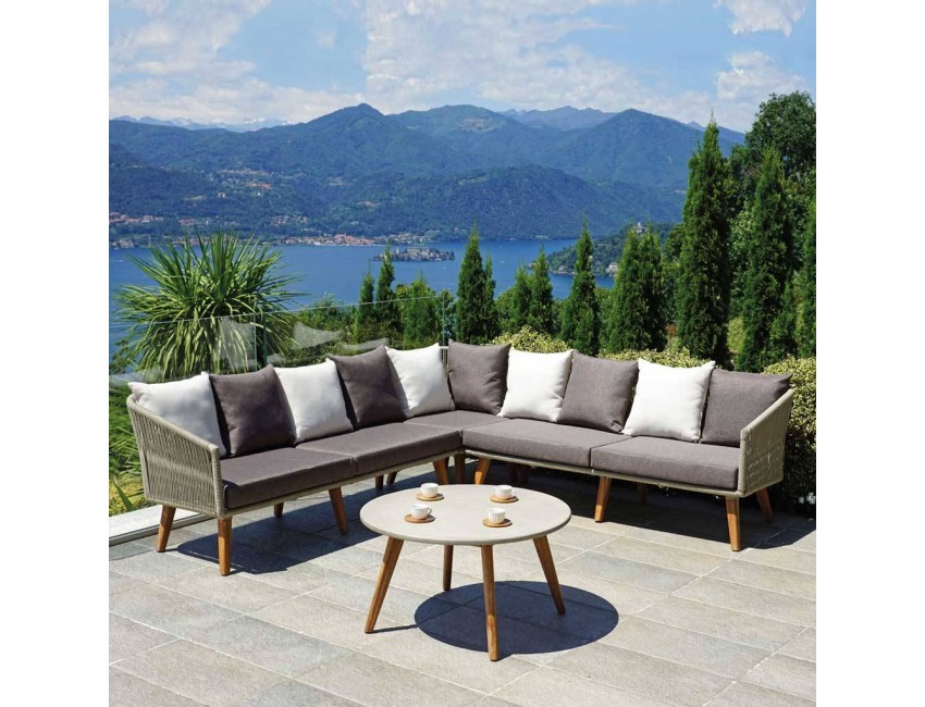 Set La Spezia mit Aluminiumstruktur mit naturfarbenem Seil ummantelt